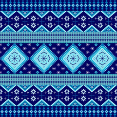 Celestial blue ethnic pattern with diamond medallions and zigzag borders, weaving traditional craftsmanship into a mesmerizing digital tapestry of cultural symmetry and depth.