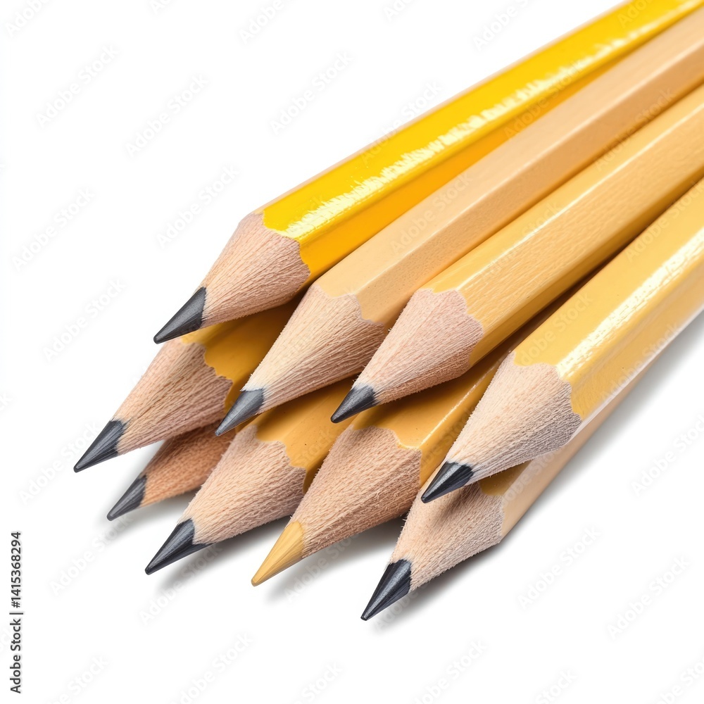 Poster action-packed group of sharpened yellow pencils studio hyperrealistic image close-up art concept