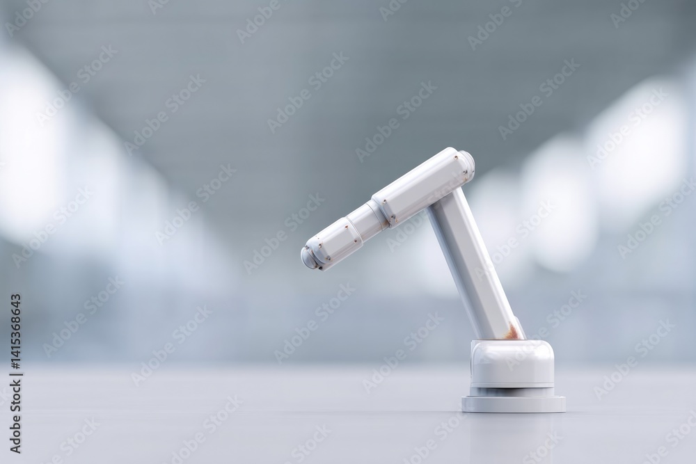 Poster industrial robots in pristine white factory setting showcasing mechanized precision with ample copy 