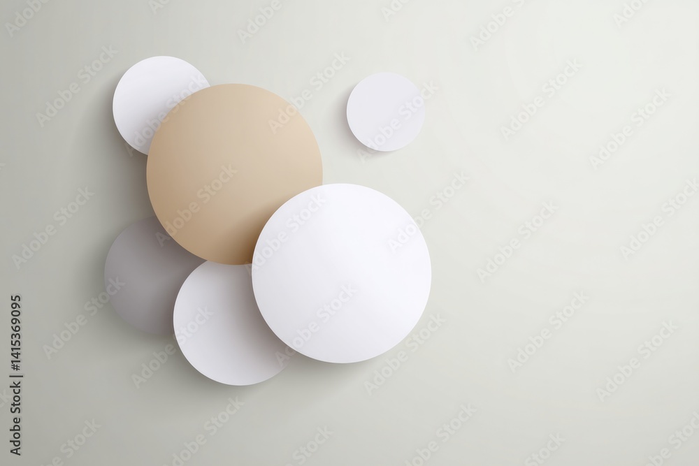 Poster minimalistic circular patterns on neutral background with ample copy space for text