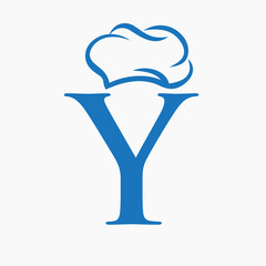 Restaurant Logo On Letter Y Concept With Chef Hat Symbol