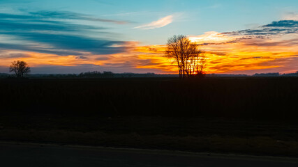 Sunset with dramatic clouds near Wallersdorf, Dingolfing-Landau, Bavaria, Germany