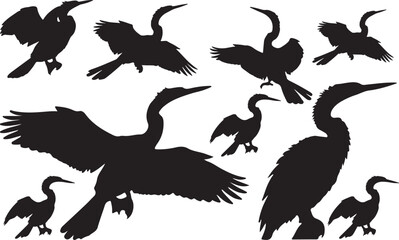 Anhinga Silhouette – Minimal Vector Illustration on White Background