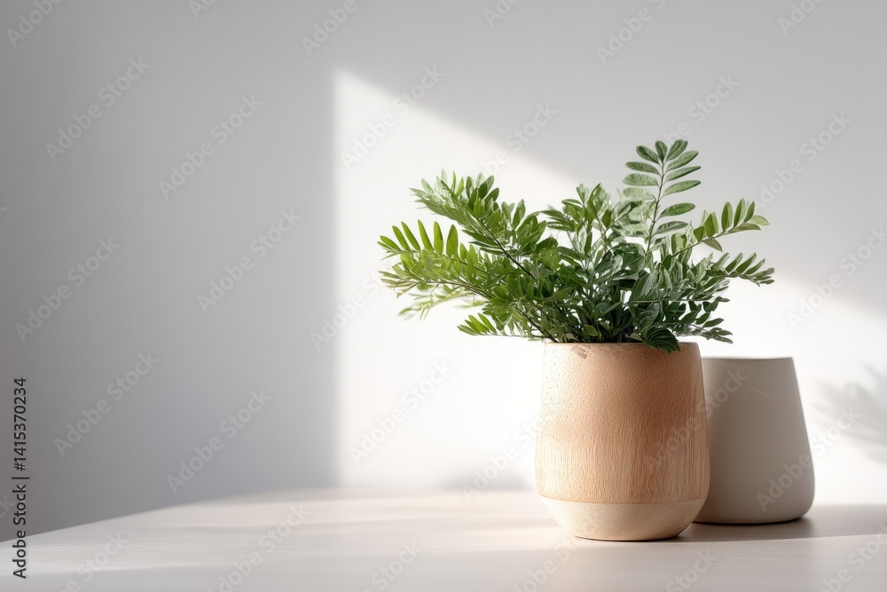 Poster showcase serene workspace with minimalistic design where natural elements blend seamlessly with mode
