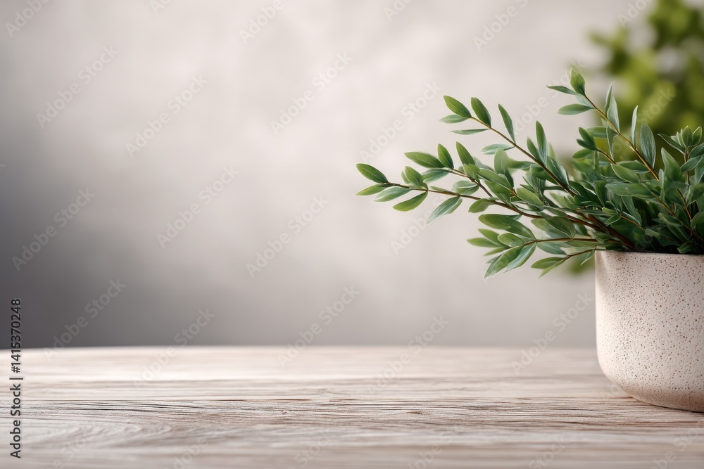 Poster showcase serene workspace with minimalistic design where natural elements blend seamlessly with mode