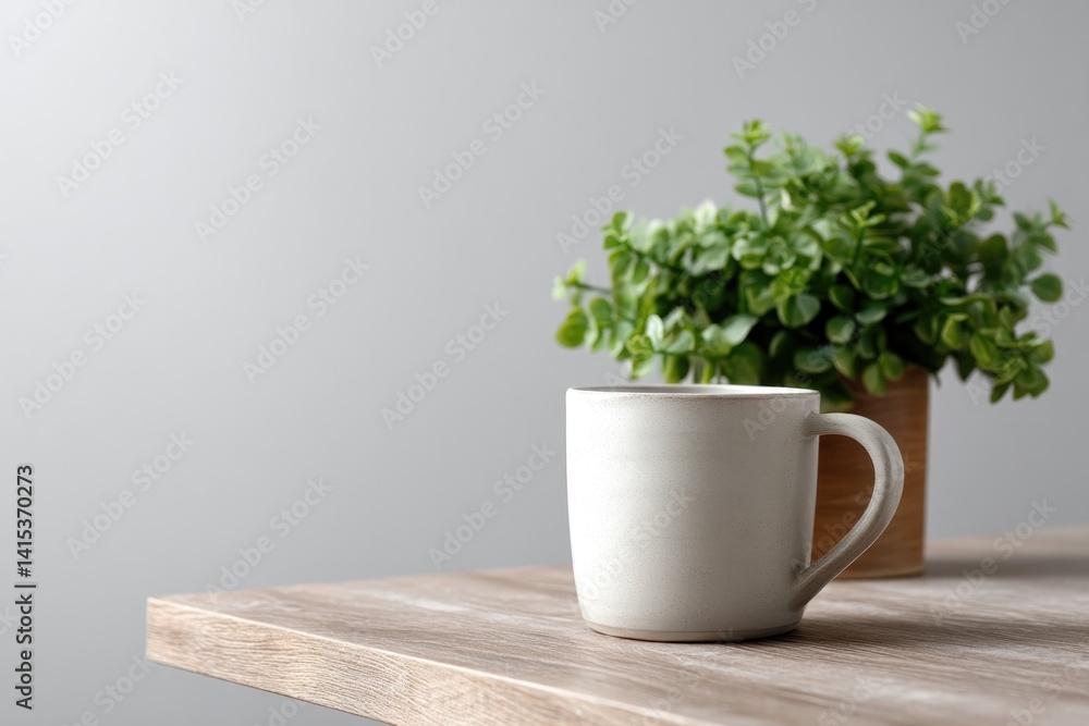Poster showcase serene workspace with minimalistic design where natural elements blend seamlessly with mode