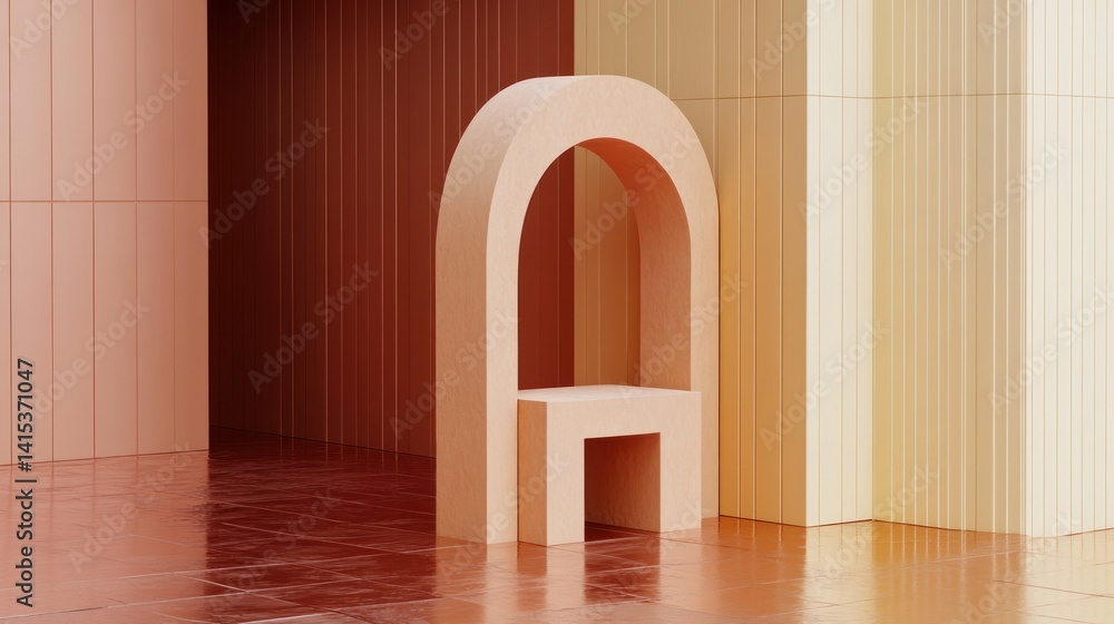 Poster elevated archway display with simple geometric form.