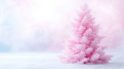 Pastel Pink Christmas Tree in Snowy Landscape