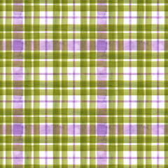 Hand painted watercolor violet olive striped white background. Stripe seamless pattern. Stripes checkered illustration. Fabric, sketchbook, wallpaper, wrapping paper, bags, cards, banner textile plaid