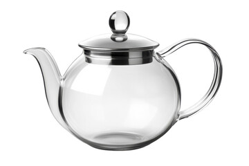 Elegant clear glass teapot with a stainless steel lid perfect for brewing and serving tea showcasing its simple yet sophisticated design on transparent background