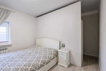 interior room apartment bedroom with bed, cozy place to sleep and relax