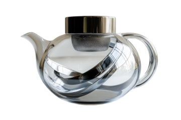Elegant glass teapot with chrome accents perfect for tea brewing stylish kitchenware modern design reflecting light beautifully against a on transparent background