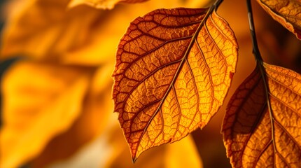 Autumn leaves bask in golden light, showcasing nature's vibrant transformation, bringing warmth and beauty to the fall season.