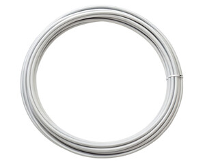 Coiled white cable for various electrical applications on a transparent background
