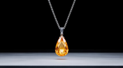Elegant teardrop-shaped amber pendant on a silver chain