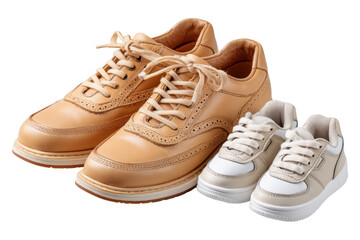 Fatherhood Reflected Worn Leather and Children's Sneakers Celebrate Shared Steps on Father's Day, Isolated on Transparent Background