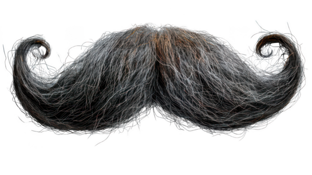 Realistic mustache grey hair facial hair fake mustache costume mustache on transparent background