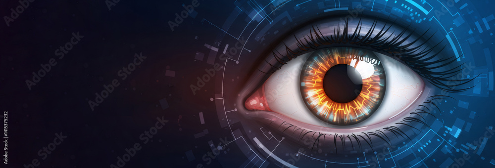 Poster close-up of human eye with futuristic digital interface. artificial intelligence in ophthalmology. b