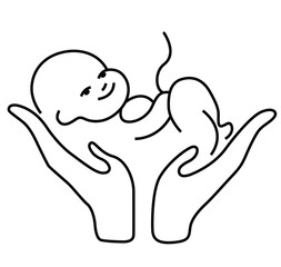 Science of hand drawn vector baby umbilical cord and new life line art.