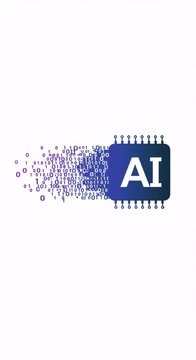 AI chip concept with digital data stream. Artificial intelligence processor visualization. Machine learning and big data technology. Modern computing innovation.