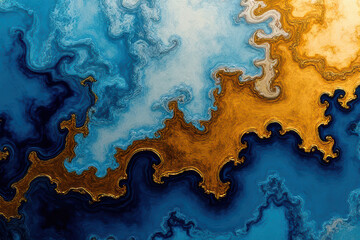 Mesmerizing Ink Swirls: Gold & Dodger Blue Dance in Dreamlike Water Patterns