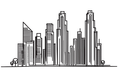 Line logo sketch black silhouette building complex