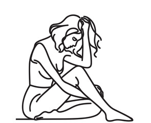 Sad girl sitting. Sad girl with lonely expression. silhouette woman psychology I'm not okay