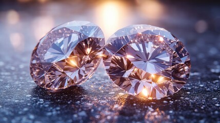 Fototapeta premium Beautifully cut diamonds shining on a reflective surface in a soft light