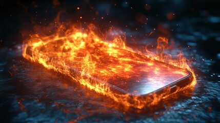 Smartphone engulfed in flames highlighting dangers of overheating and battery issues in electronics