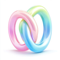 Colorful interlocking rings in soft pastel shades on a white background