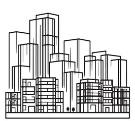 Silhouette residential building complex sketch