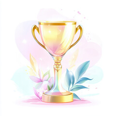 Glimmering Trophy with Floral Elements on Soft Color Background