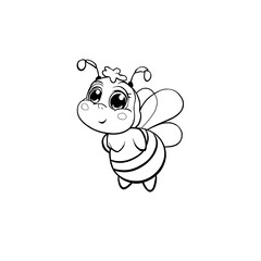 Obraz premium A funny cartoon bee black line colouring page sketch isolated on white background