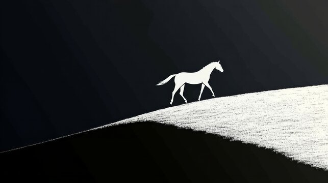Uffington White Horse. A white horse on a black background, a fairytale image