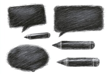 Hand-drawn speech bubbles and pencils