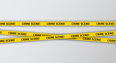 Crime scene barrier borders. Set warning tapes lines for restriction of crime places. Seamless tape for criminal accident zones. Yellow striped police ribbon. Vector illustration.