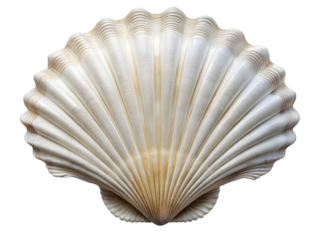 White elegant sea jacobean scallop shell isolated on a transparent background