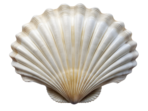 White elegant sea jacobean scallop shell isolated on a transparent background