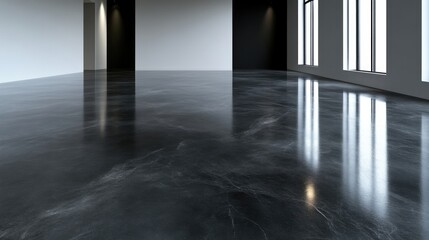 Sleek, modern interior with polished, dark epoxy floor