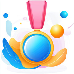 Colorful Award Medal with Ribbon and Abstract Background Design