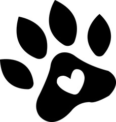 Fototapeta premium Dog paw print clip art design on plain white transparent isolated background for card, shirt, hoodie, sweatshirt, apparel, card, tag, mug, icon, poster or badge