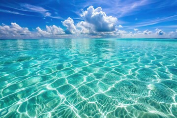Clear Blue Ocean Water with Tropical Horizon View