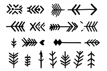 Collection of hand-drawn tribal arrows and geometric shapes