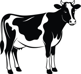 Holstein dairy cow icon, Spotted cattle flat vector, Farm animal cow illustration, Cow icon for agriculture apps, Black and white cow graphic