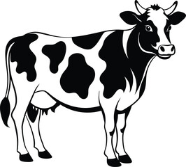 Holstein dairy cow icon, Spotted cattle flat vector, Farm animal cow illustration, Cow icon for agriculture apps, Black and white cow graphic