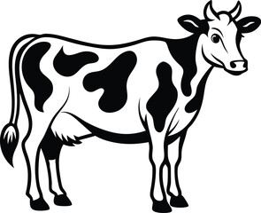 Holstein dairy cow icon, Spotted cattle flat vector, Farm animal cow illustration, Cow icon for agriculture apps, Black and white cow graphic