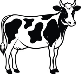 Holstein dairy cow icon, Spotted cattle flat vector, Farm animal cow illustration, Cow icon for agriculture apps, Black and white cow graphic