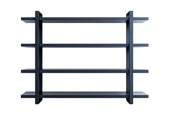 Sleek dark wood shelving unit perfect for modern minimalist interiors offers four spacious shelves for stylish storage solutions against on transparent background
