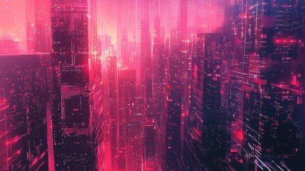 Fototapeta premium Cyberpunk Cityscape: A Dystopian Metropolis Bathed in Neon Pink Hues