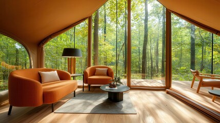 Fototapeta premium Luxury camping tent comfort stay Cozy modern living space surrounded by nature's beauty.